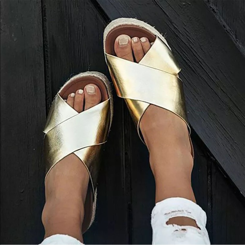 Gold wedge espadrille sandals